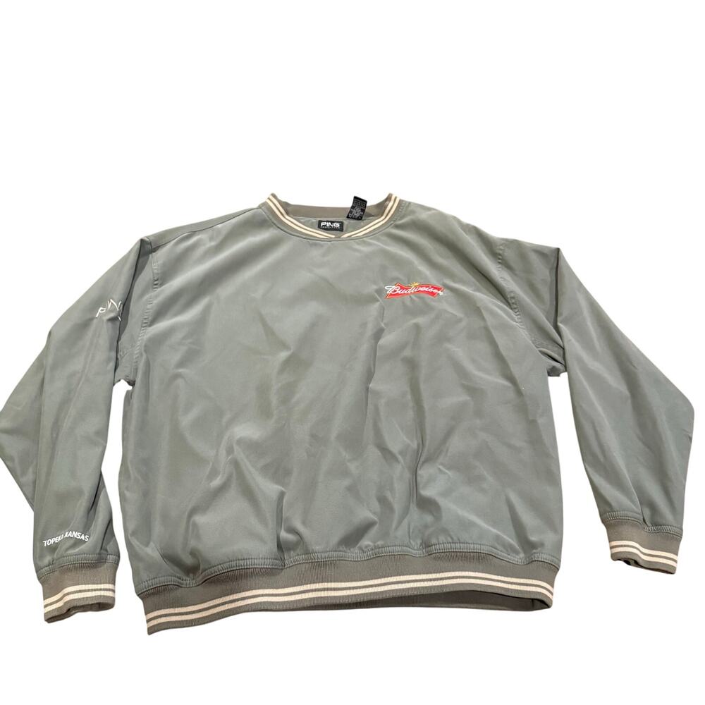 Ping Collection Men's Large Green Windbreaker Pullover Jacket V-Neck Budweiser